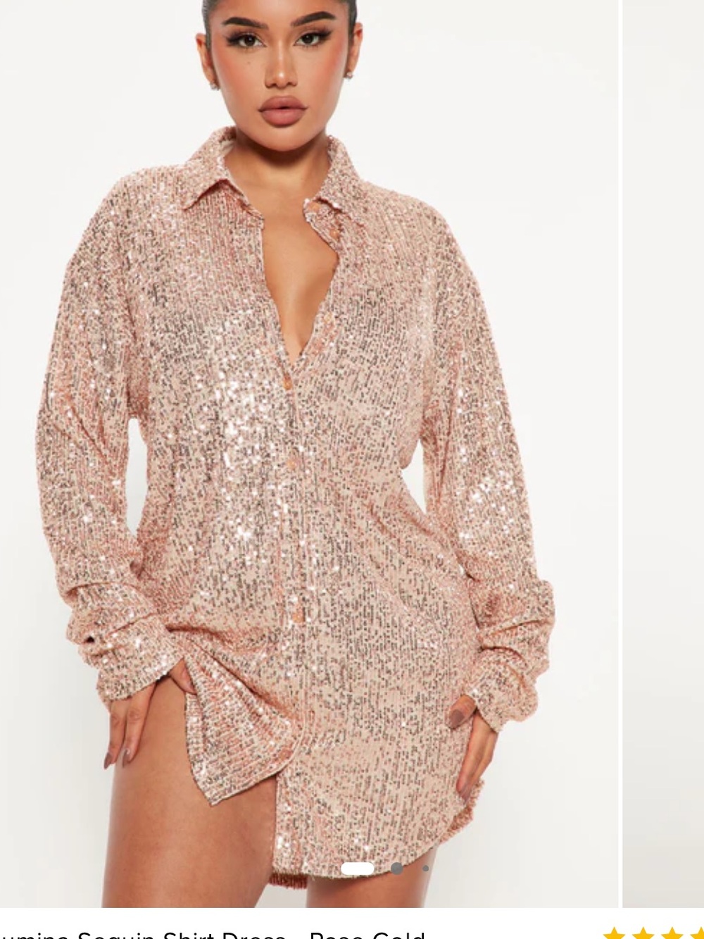 Fashion Nova Rose Gold Sequin Shirt Dress